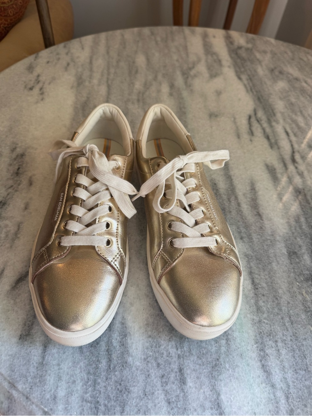 Sam Edelman Metallic Gold Low-Top Sneakers with White Laces